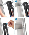 Beefy Heavy Duty Blind Rivet Nut Tool Kit With Hand Riveter being used on metal surface with clear close-up of mandrels