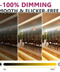 Dining area with smooth dimmable COB LED Strip Light Warm White 3000K High Density Tape Light, 2560 LEDs Per Roll, 16.4 Ft Length