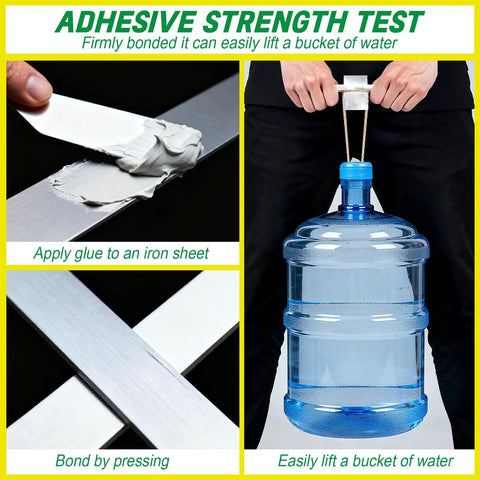 Ultra Tough Metal Epoxy Adhesive For All Metals And Surfaces Waterproof Quick Set Bond lifting a water bucket in strength test