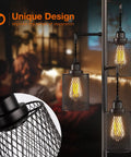LED Industrial Floor Lamp With Three Cage Heads And Edison Bulbs, Tall Vintage Tree Style Lighting in black rustic finish