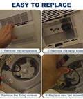 Step-by-step installation of Upgraded 70 CFM Nutone Bathroom Fan Motor Assembly For 763RL Series; removing components