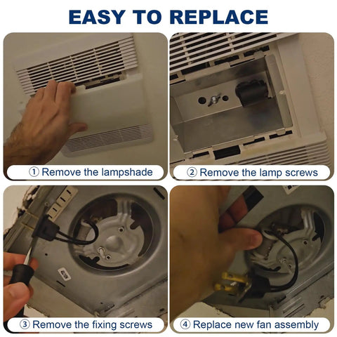 Step-by-step installation of Upgraded 70 CFM Nutone Bathroom Fan Motor Assembly For 763RL Series; removing components