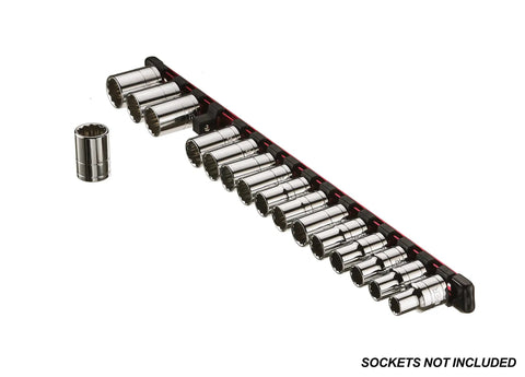 Three-Piece Aluminum Socket Organizer Rails For 1/4, 3/8, And 1/2 Inch Drives, Holds 48 Sockets With Spring-Loaded Clips, Portable 17-Inch Tool Rails, Keeps Your Toolbox Neat, Ready-To-Go, Heavy-Duty Gear For Quick Grab-And-Go