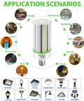 Ultra Bright 100W LED Corn Bulb 14000 Lumen Daylight 5000K with application scenarios for warehouse, garage, workshop, and more.