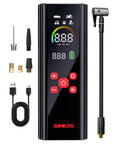 Portable Tire Inflator With Color LED Screen, 12V Car Air Pump, shown with accessories, hose, and digital pressure gauge.