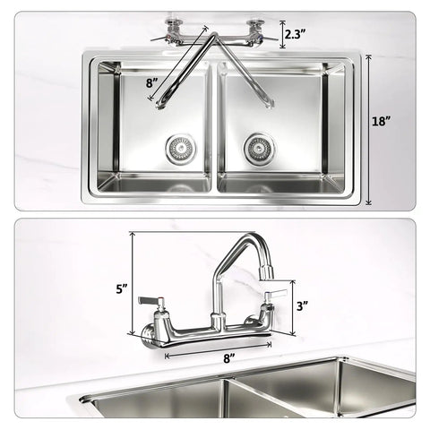 Wall Mount Commercial Kitchen Faucet With 8 Inch Center Spout Heavy Duty Brass 8 Inch Swivel Spout For Industrial Restaurant Sinks