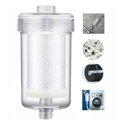 Transparent Washer Inline Water Filter With One Micron Carbon And PP Media for washing machines, anti-scale, 6.7 inch
