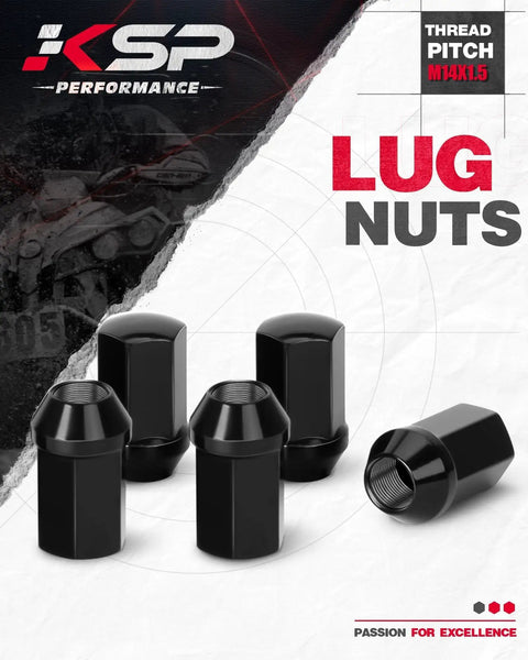 14x1.50 Lug Nuts Set Black Chrome Closed End Acorn Wheel Lug Nuts 24 Pcs OE Style 1.75 Inch Height