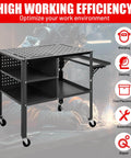 Front view of 36 Inch By 24 Inch Beefy Heavy Duty Welding Table On Wheels With 1200 Pound Capacity Mobile Steel Workbench