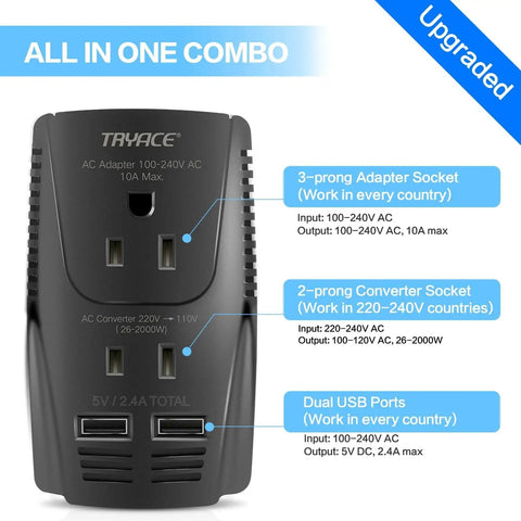 2000W Travel Voltage Converter 220V To 110V Step Down Adapter With Two USB Ports Worldwide Plug EU UK AU US for electrical devices