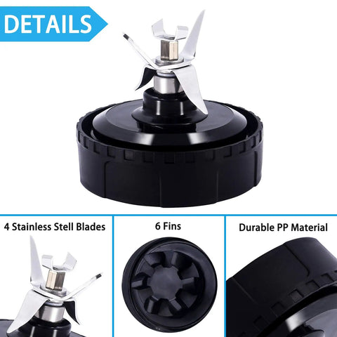 Two Pack Six Fin Extractor Blades Replacement For Ninja 16 Oz Blender Cup with 6 fins and stainless steel blades, durable base