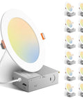 Six Inch 3CCT Ultra Thin LED Recessed Downlights with Junction Box, 12W Equivalent, Pack of 12, shown with color options