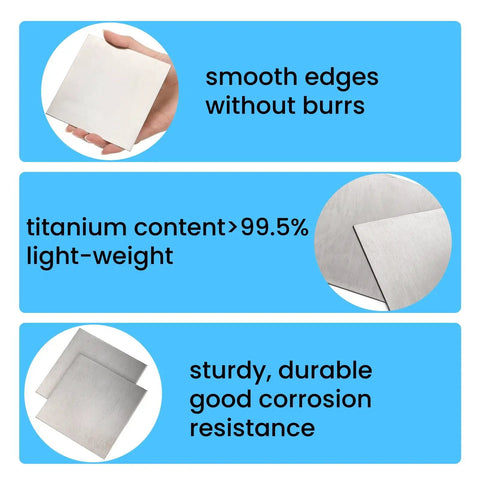 Four Pack Titanium Plate Sheets For DIY Projects, 4 inch by 4 inch, 0.04 inch thick, 1mm TA1 titanium alloy, smooth and durable.