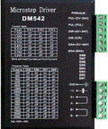 DM542 microstep driver module; black enclosure with right-side screw terminals for PUL/DIR/ENA and A/B outputs.