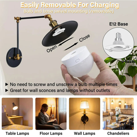 Rechargeable Light Bulb With Remote Timer And 15 Color Options Battery Operated Magnetic Puck LED Bulb For Wall Sconce Dimmer