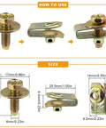 Heavy Duty 20x M6 1.0 Car Body Bolts With 10mm Hex Head And 17mm Washer Plus 20x U Nuts Clips showing dimensions and installation.
