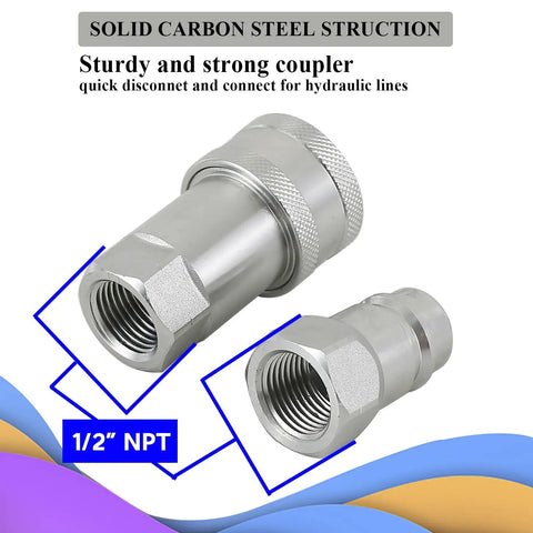Two Sets One Half Inch NPT Hydraulic Quick Connectors ISO 5675 Ball Lock Pioneer Style Fittings For Tractors, front view