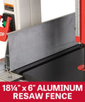 Close-up of 14-Inch Woodworking Band Saw With 1.75 HP Dual Voltage 115/230V 1Ph, featuring aluminum resaw fence.