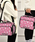 Insulated Lunch Bag For Kids And Women, The Go-To Large Capacity Cooler Tote With Shoulder Strap, 6.5L Interior, pink print