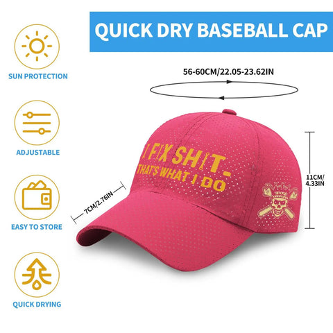 Golf Cap With I Fix Shit Thats What I Do Print Quick Dry Baseball Hat For Him, red, breathable fabric, adjustable size.