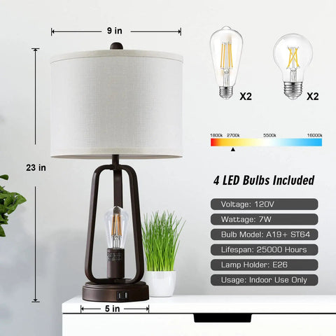 Farmhouse Rustic Table Lamp Set Of 2 With USB Port And 3 Way Dimmable Touch Lamps Bedside Lamps With Rotary Switch Industrial Birdcage Style For Bedroom Or Living Room Bulbs Included