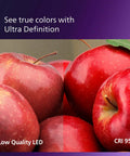 Comparison of apple colors under low quality LED and CRI 95 Ultra Definition Daylight LED A19 Bulbs 60W Equivalent 800 Lumen 4 Pack.