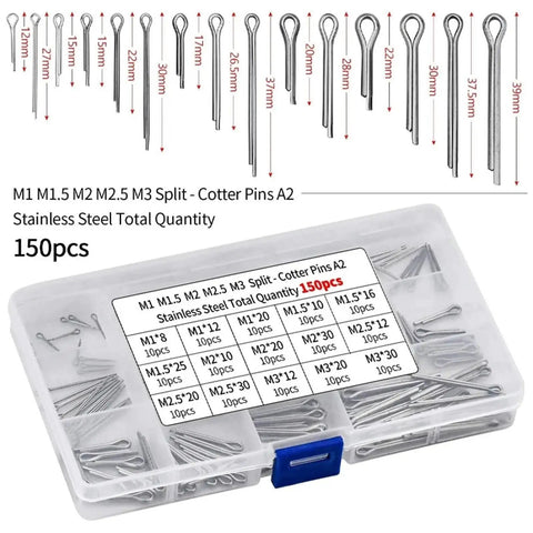Split Cotter Pins Stainless Steel Grade 304 Assortment Pack With Hard Case Box 150 300 560 680 Pieces For Auto Repair Machinery And DIY Projects Quick Secure Fixation And Easy Install; 150pcs kit