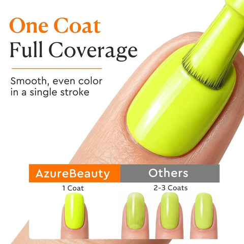 Six Color Neon Gel Nail Polish Set 15ml HEMA Free Soak Off UV LED Kit showing lime green polish with one coat coverage.