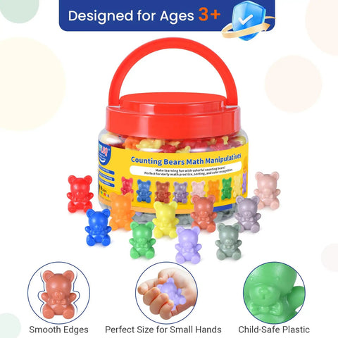 200 Pieces Counting Bears Set With Totally Awesome Color Sorting Toys For Preschool Kids Ages 3 Plus easy math manipulatives in a jar.
