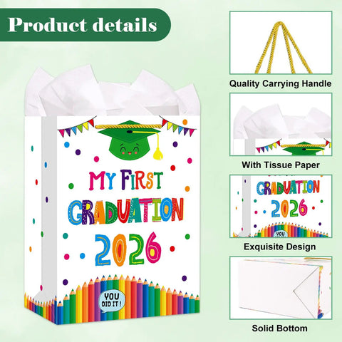 Preschool Graduation Gift Bags With Tissue Paper And Durable Handle 11 Inch My First Graduation Bags For Kids