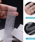 Close-up of No Sew Iron On Hemming Tape Roll 2 Cm By 70 Yards in use, showing texture and transparency for easy bonding on fabrics.