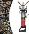 Heavy Duty Electric Hydraulic Rebar Bender 1150W Fast Steel Bending Machine For Construction Sites 220V close-up from side with rebar.