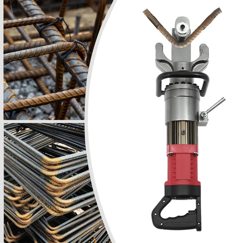 Heavy Duty Electric Hydraulic Rebar Bender 1150W Fast Steel Bending Machine For Construction Sites 220V close-up from side with rebar.