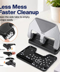 Heavy Duty Lever Action Paper Punch, 50 Sheet Capacity For Three Ring Binders, showing easy scrap disposal feature.