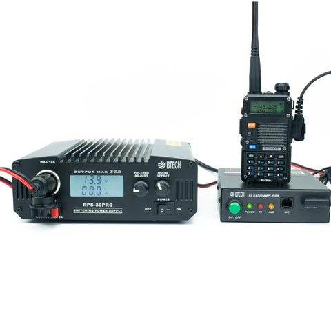 30 Amp Regulated Universal Bench Power Supply For CB Ham Radios And Scanners with connected radio equipment.
