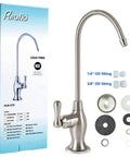 Brushed Nickel Reverse Osmosis Faucet No Air Gap For Under Sink Water Filtration System NSF Certified Lead Free Drinking Water Tap For RO Unit FLR575BN For Homes with installation accessories shown.