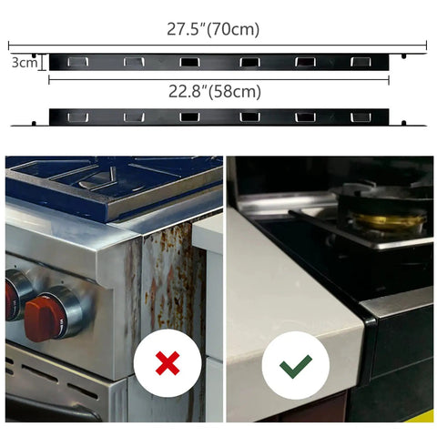 Stove Gap Cover 2 Pack Aluminum Kitchen Gap Filler For Cooktop Edges Black Easy To Install showing before and after installation