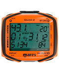Quad 2 Smart Wrist Dive Computer With Buhlmann ZH L16C Algorithm in orange, displaying depth, time, and deco information