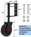 Beefy Heavy Duty Gate Wheel Kit With 360 Degree Rotation Rubber Wheel, spring loaded caster, bolts, washers, nuts included, 2 pack