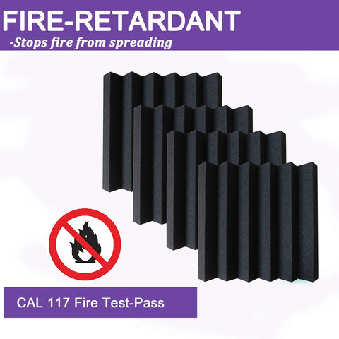 No Nonsense Heavy Duty 2X12 Acoustic Foam Squares And Soundproofing Bricks Killing Echoes Dead Tight Bass Traps For Home Studios Podcast Gear Purple Black Fire Safe Room Taming Panels showing fire-retardant black foam.