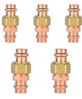 Five Pack Heavy Duty Copper Press Union Couplings Built Tough For Two Inch Copper Tubing Plumbing Jobs with gold nut design.