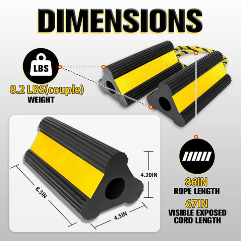 Heavy Duty Wheel Chocks With Extra Long Safety Rope 86 Inch Rope Reflective Rubber Blocks For Trailers Trucks Campers