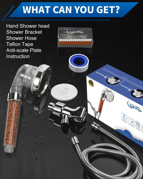 Filtered Shower Head For Hard Water With High Pressure, 3 Modes Plus Handheld Spray, Water Softener Set components displayed