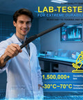 Lab technician holding Premium Full Coverage Windshield Wiper Blade Set Compatible With 2022 Through 2025 Mitsubishi Outlander And Phev.