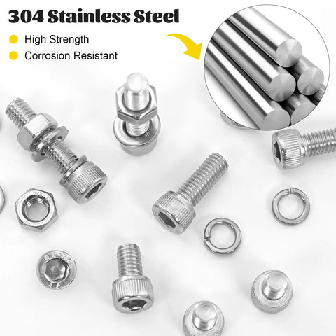 1220Pcs Metric Screws Assortment Kit M3 M4 M5 M6 With Hex Socket Head Cap Bolts Nuts And Washers In 304 Stainless Steel