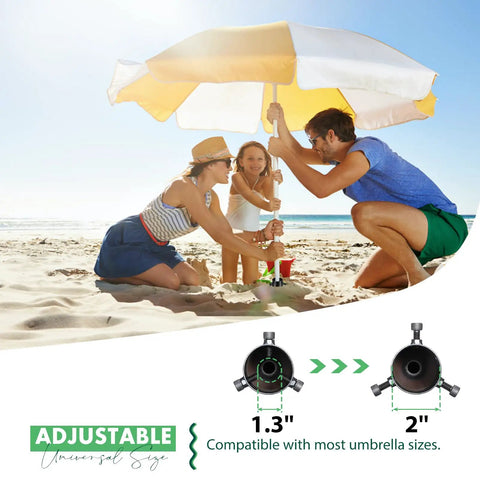 Family using Heavy Duty Beach Umbrella Sand Anchor And Metal Stand For Outdoor Yard Garden Rust-Proof Ground Anchor on beach