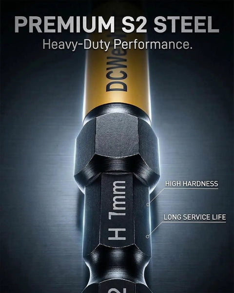 Close-up of Heavy Duty Pro Grade 3 Inch Impact Hex Bit Set With 20 Pieces Metric And SAE Allen Wrenches, S2 Steel, 7mm diameter