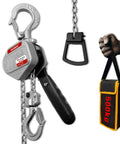 Half Ton Chain Hoist Come Along With 1100 Lbs Capacity 10 Ft Lift Lightweight Aluminum Frame High Strength Steel Chain Manual Lever Hoist Built Tough For Real Heavy Duty Lifting with hooks and carrying case.