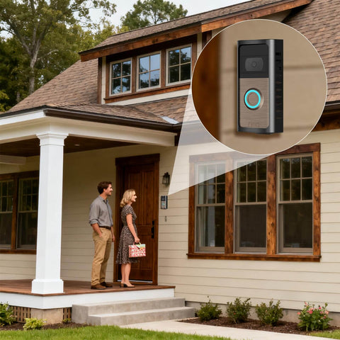 All Metal Anti Theft Ring Doorbell Mount Upgrade Kit With Adjustable Angle 45 To 135 Degrees installed on house exterior wall