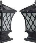 Large Outdoor Solar Lamp Post Lights 2 Pack Rust Resistant Cast Aluminum Pillar Light With Frosted Glass Panels Water Resistant LED Cap